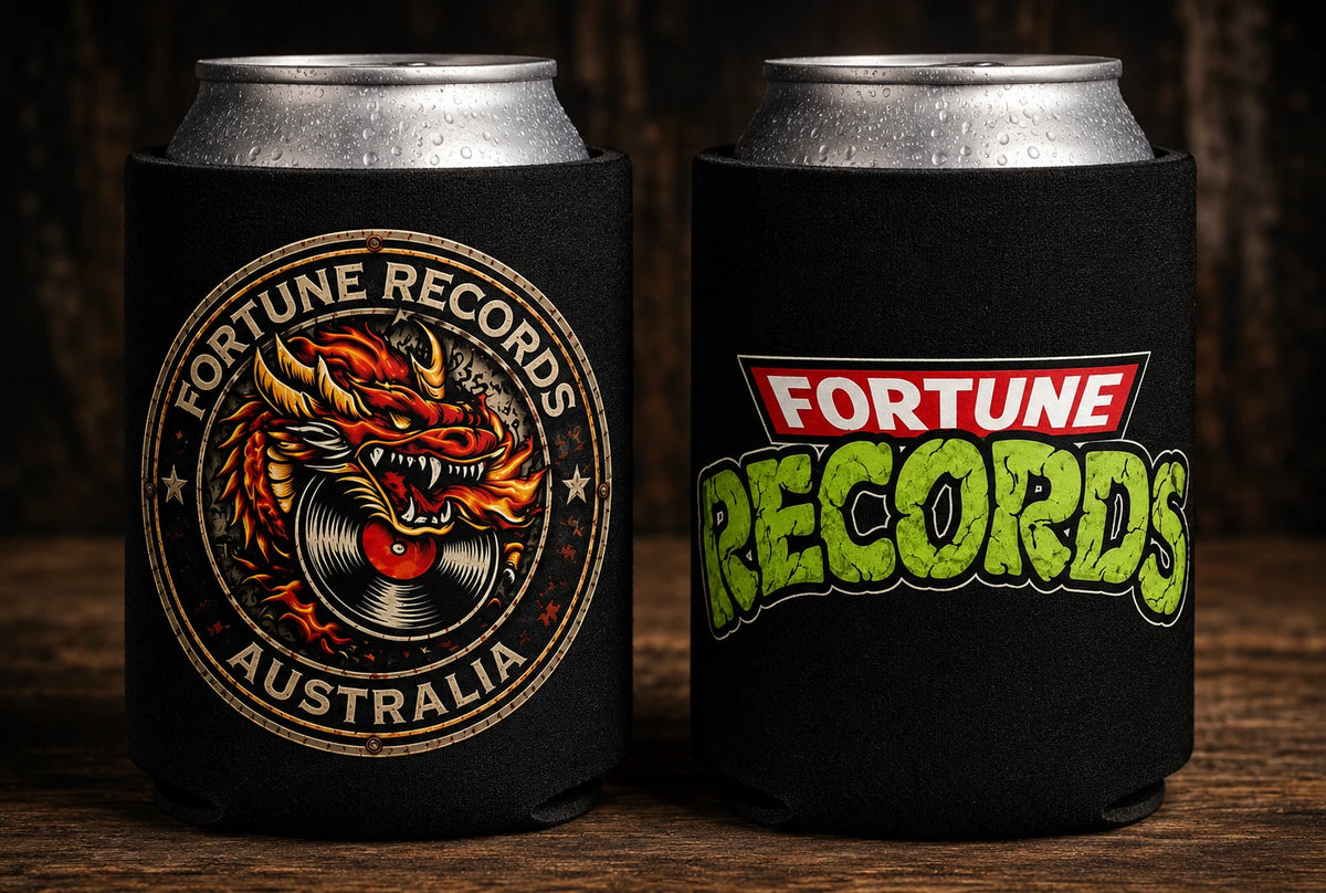 Fortune Records stubby holders – dragon logo and Fortune Records logo